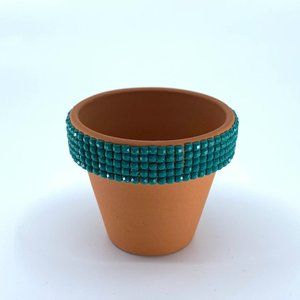 GREEN Terra Cotta Pot ONLY. Square diamond painting stones glued on one by one.